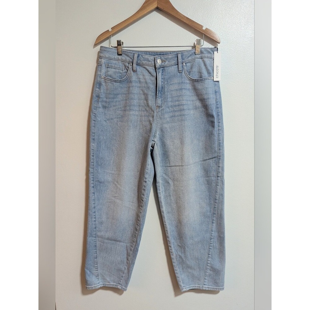 Chico's 1.5R Light Wash Denim Cropped Barrel Leg Jeans